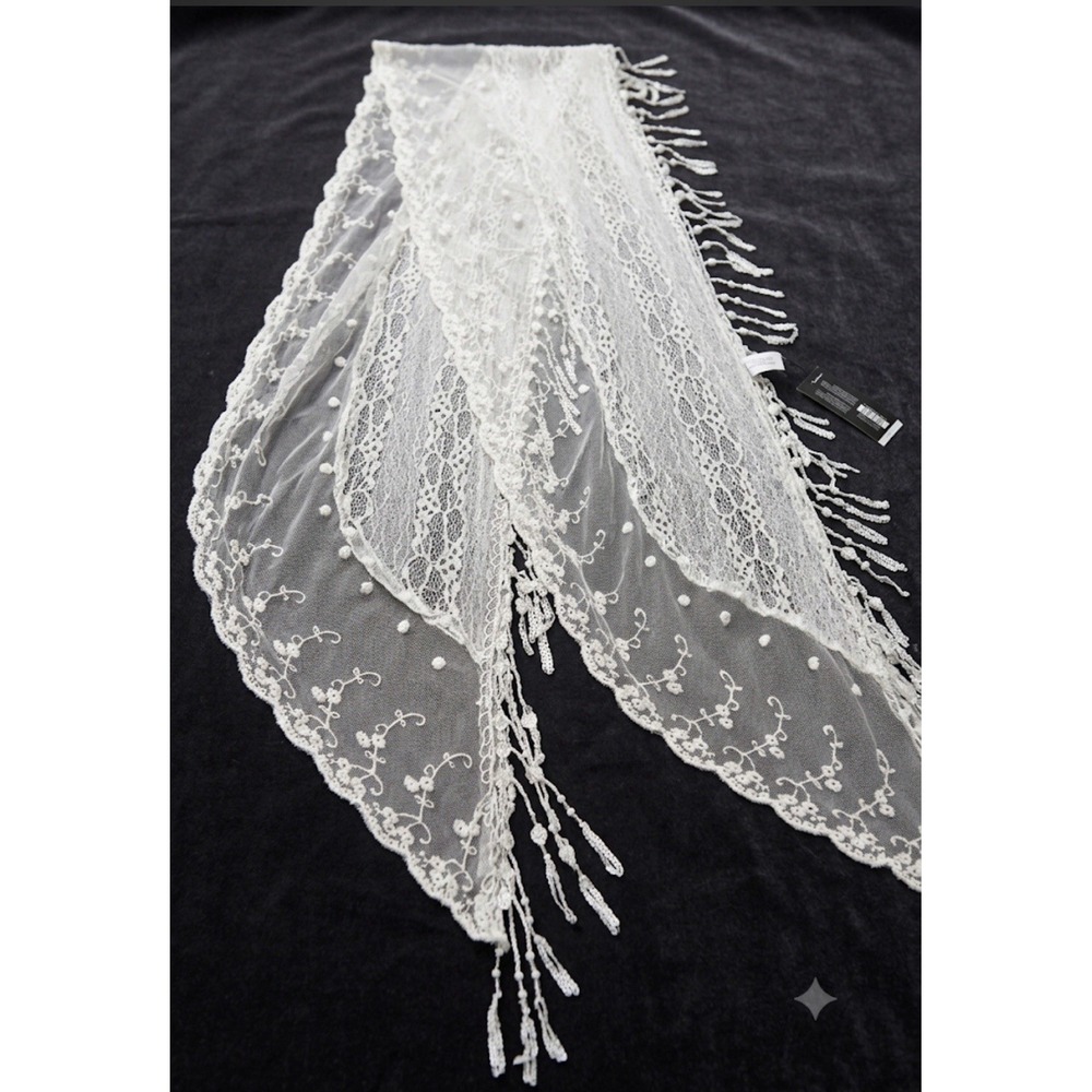 Pier 1 Imports White Lace Scarf Foulard NWT Sheer Floral Cottagecore Boho Chic